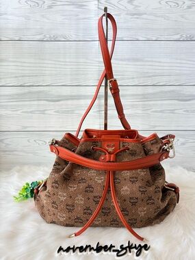 MCM Brown Monogram Drawstring 2 Way Bag